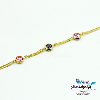 دستبند طلا - طرح سنگ های رنگی-MB0181